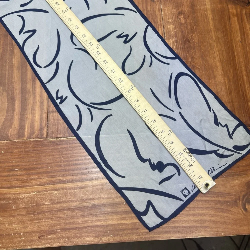 Anne Klein Vintage Silk Oblong Scarf Gray Navy Abstract Made In Japan 42x10 Inch